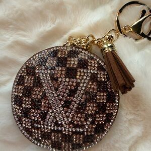 Purse Bling Brown Rhinestone Keychain with Tassel